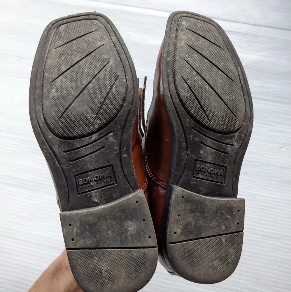 SONOMA boys dark tan faux leather lace-up dress shoes